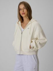 4F Bluza loose z kapturem damska - biała XS. Białe kardigany damskie 4F, l, bez wzorów, z dzianiny. Za 199.99 zł.