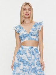 Iconique Bluzka Linda IC24-052 Niebieski Slim Fit. Niebieskie bluzki damskie Iconique, l, bez wzorów, z bawełny, bez kołnierzyka, bez ramiączek. W wyprzedaży za 139.99 zł.