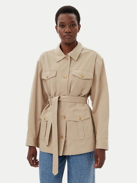 Tommy Hilfiger Kurtka przejściowa WW0WW45933 Beżowy Regular Fit. Brązowe kurtki damskie Tommy Hilfiger, xs, bez wzorów, z bawełny, bez kaptura. Za 529.99 zł.