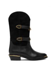 Badura Botki EO-PARIS-GL893C-11.5-1511-2 Czarny. Czarne botki damskie Badura, ze skóry, bez obcasa, na słupku, bez zapięcia. Za 599.99 zł.