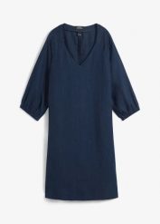 Sukienka z czystego lnu, rękawy 3/4. Czerwone sukienki damskie bonprix, bez wzorów, ze lnu, bez ramiączek. Za 279.99 zł.