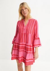 Sukienka tunikowa z lejącej wiskozy. Czerwone sukienki damskie bonprix, z aplikacjami, z wiskozy, eleganckie, bez ramiączek. Za 124.99 zł.