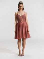 Hey Kyla Sukienka koktajlowa 5AG014HK Pomarańczowy Regular Fit. Brązowe sukienki damskie Hey Kyla, bez wzorów, z syntetyku, wizytowe, bez ramiączek. Za 389.99 zł.