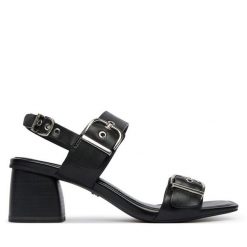 Sandały Tamaris. Czarne sandały damskie Tamaris, bez wzorów, bez obcasa, na słupku, bez zapięcia. Za 369.99 zł.