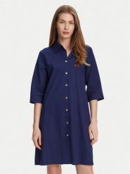 Selmark Sukienka koszulowa BM033 Granatowy Relaxed Fit. Niebieskie sukienki damskie Selmark, bez wzorów, z bawełny, bez ramiączek. Za 139.99 zł.