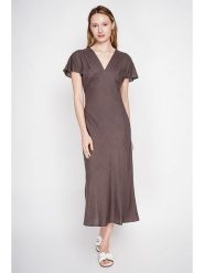 ASSUILI Lniana sukienka w kolorze brązowym rozmiar: 38. Brązowe sukienki damskie Assuili, bez wzorów, ze lnu, bez ramiączek. Za 130.99 zł.
