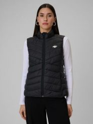 4F Bezrękawnik z wypełnieniem syntetycznym damski - czarny S. Czarne kamizelki damskie 4F, s, bez wzorów, z materiału, z kapturem. Za 199.99 zł.