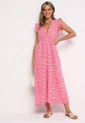 Różowa Bawełniana Sukienka Boho Wiązana z Tyłu Brynivia. Czerwone sukienki damskie Born2be, bez wzorów, z bawełny, boho, bez ramiączek. Za 189.99 zł.