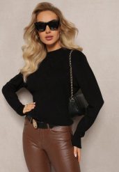 Czarny Sweter Klasyczny z Miękkiej Dzianiny Afonna. Czarne swetry klasyczne damskie Renee, l, z dzianiny, bez kołnierzyka. Za 59.99 zł.