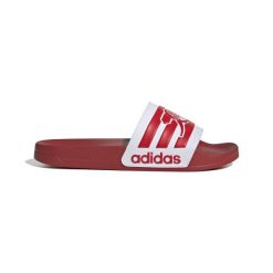 Klapki adilette Arsenal 2025/26. Czerwone klapki damskie Adidas, bez wzorów, z materiału, bez obcasa, bez zapięcia. Za 194.50 zł.