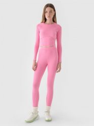 4F Legginsy dzianinowe damskie - różowe S. Czerwone legginsy damskie 4F, s, bez wzorów, z bawełny. W wyprzedaży za 39.99 zł.