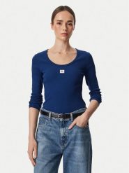 Calvin Klein Jeans Bluzka LV047D218G Niebieski Slim Fit. Niebieskie bluzki damskie Calvin Klein Jeans, s, bez wzorów, z bawełny, bez kołnierzyka, bez ramiączek. Za 209.99 zł.