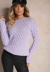 Fioletowy Sweter Ozdobione Tłoczeniem Sariatta. Fioletowe swetry klasyczne damskie Renee, m, z jeansu, bez kołnierzyka. Za 99.99 zł.