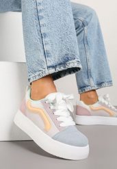 Niebiesko-Fioletowe Sneakersy w Stylu Klasycznych Tenisówek na Platformie Nurimea. Niebieskie obuwie sportowe damskie Born2be, z jeansu, bez zapięcia, tenisowe. Za 89.99 zł.