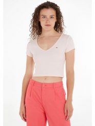 TOMMY JEANS Koszulka w kolorze jasnoróżowym rozmiar: M. Różowe bluzki damskie Tommy Jeans, m, bez wzorów, z jeansu, bez kołnierzyka, bez ramiączek. Za 87.81 zł.