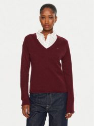 Tommy Hilfiger Sweter WW0WW43505 Bordowy Regular Fit. Czerwone swetry klasyczne damskie Tommy Hilfiger, xxs, z wełny, bez kołnierzyka. Za 299.99 zł.
