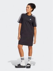 Adidas Sukienka codzienna Essentials 3-Stripes Single Jersey Boyfriend Tee Dress HR4923 Czarny Loose Fit. Czarne sukienki damskie Adidas, bez wzorów, z bawełny, bez ramiączek. Za 109.99 zł.