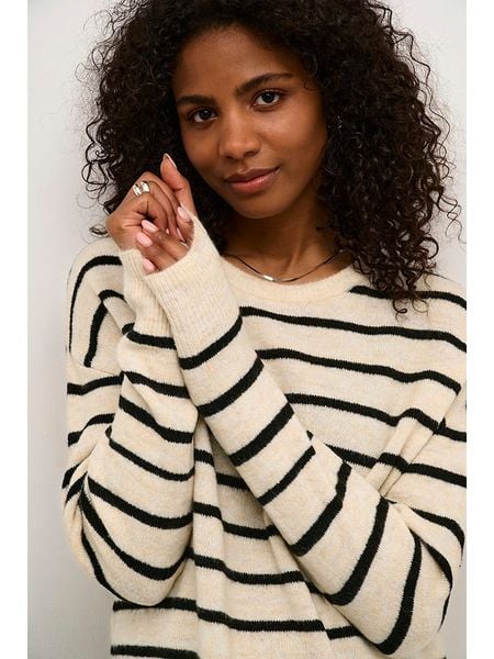 Kaffe Sweter "Lida" w kolorze beżowo-czarnym rozmiar: M. Brązowe swetry klasyczne damskie Kaffe, m, ze splotem, bez kołnierzyka. Za 136.45 zł.
