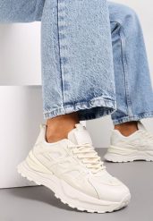 Beżowe Sznurowane Sneakersy na Grubej Podeszwie z Ozdobnymi Wstawkami Ilira. Brązowe obuwie sportowe damskie Renee, z bawełny, bez zapięcia, trekkingowe. Za 69.99 zł.