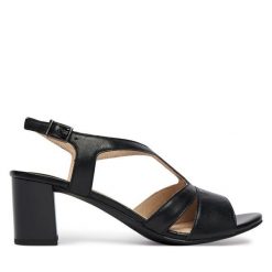 Sandały Caprice. Czarne sandały damskie Caprice, bez wzorów, bez obcasa, na słupku, bez zapięcia. Za 329.99 zł.