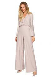 Elegancki Kombinezon z Brokatem - Szampański,. Brązowe kombinezony damskie MOE, l, bez wzorów, z elastanu, eleganckie, bez kołnierzyka, bez ramiączek. Za 306.94 zł.