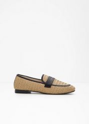 Półbuty wsuwane loafer. Brązowe półbuty damskie bonprix, bez wzorów, z materiału, bez obcasa, bez zapięcia. Za 117.99 zł.