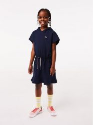 Lacoste Sukienka codzienna EJ5299 Granatowy Regular Fit. Niebieskie sukienki dziewczęce Lacoste, bez wzorów, z bawełny, bez ramiączek, proste. Za 299.99 zł.