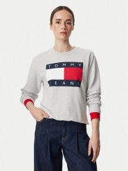 Tommy Jeans Bluza Flag DW0DW23906 Szary jasny Regular Fit. Szare bluzy damskie Tommy Jeans, s, bez wzorów, z bawełny, bez kaptura. Za 409.99 zł.