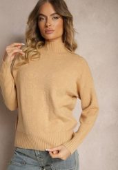 Beżowy Golf Sweter z Tłoczeniem i Ściągaczami Melovira. Brązowe golfy damskie Renee, z aplikacjami, z jeansu, bez ramiączek. Za 79.99 zł.