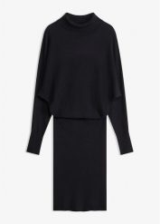 Sukienka dzianinowa z mieszanki wiskozy. Szare sukienki damskie bonprix, bez wzorów, z dzianiny, eleganckie, bez ramiączek. Za 129.99 zł.