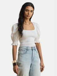 LAUREN RALPH LAUREN Bluzka 200P09102001 Biały Slim Fit. Białe bluzki damskie Lauren Ralph Lauren, l, bez wzorów, z bawełny, bez kołnierzyka, bez ramiączek. Za 769.99 zł.