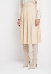 Jasnobeżowa Spódnica Plisowana Midi z Imitacji Skóry Narotte. Brązowe spódnice damskie Born2be, m, z aplikacjami, ze skóry, eleganckie, midi. Za 29.99 zł.