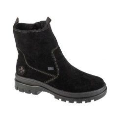 Zamszowe Buty Damskie. Czarne obuwie trekkingowe damskie Rieker, z futra, bez zapięcia. Za 605.99 zł.