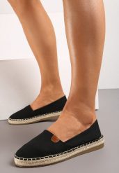 Czarne Espadryle na Płaskiej Podeszwie Ozdobione Plecionką z Juty Vethalia. Czarne espadryle damskie Born2be, bez wzorów, z jeansu, bez obcasa, na płaskiej podeszwie. Za 64.99 zł.