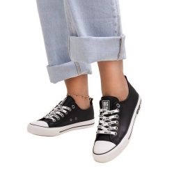 Czarne trampki eko skóra Big Star KK274096. Czarne trampki damskie bez wzorów, ze skóry, bez zapięcia. Za 147.52 zł.