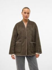 Vero Moda Kurtka przejściowa w kolorze brązowym rozmiar: XL. Brązowe kurtki damskie Vero Moda, xl, bez wzorów, ze skóry, bez kaptura. Za 101.23 zł.