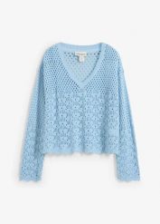 Lekki sweter ażurowy. Brązowe swetry klasyczne damskie bonprix, z dzianiny, bez kołnierzyka. Za 92.99 zł.
