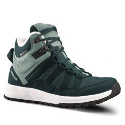 Buty turystyczne damskie Quechua SH500 Mid wodoodporne. Niebieskie obuwie sportowe damskie QUECHUA, na zimę, bez zapięcia, trekkingowe. W wyprzedaży za 169.99 zł.