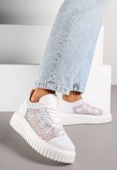 Białe Sneakersy Vices na Platformie z Ażurową Cholewką Lumerise. Białe obuwie sportowe damskie Renee, na lato, z materiału, bez zapięcia. Za 59.99 zł.