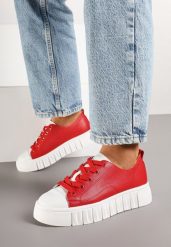 Czerwone Sznurowane Sneakersy Vices na Płaskiej Podeszwie Firori. Czerwone obuwie sportowe damskie Born2be, z jeansu, bez zapięcia. Za 109.99 zł.