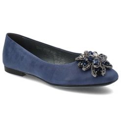Granatowe Eleganckie Półbuty Armodo Wygodne Wsuwane Obuwie Damskie. Niebieskie półbuty damskie Armodo, na wiosnę, z aplikacjami, bez obcasa, na obcasie, bez zapięcia. Za 499.00 zł.