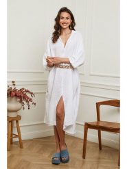 Plume Lniana sukienka "Dyana" w kolorze białym rozmiar: L. Białe sukienki damskie Plume, bez wzorów, ze lnu, bez ramiączek. Za 228.92 zł.
