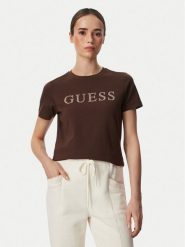 Guess T-Shirt V6RI20 J1314 Brązowy Regular Fit. Brązowe t-shirty damskie Guess, s, z aplikacjami, z bawełny, bez kołnierzyka. Za 154.99 zł.