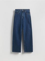 Jeansy wide leg - granatowy. Niebieskie jeansy damskie Reserved, z podwyższonym stanem. Za 139.99 zł.