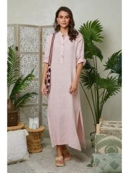 Lin Passion Lniana sukienka w kolorze jasnoróżowym rozmiar: 36/38. Różowe sukienki damskie Lin Passion, bez wzorów, ze lnu, klasyczne, bez ramiączek. Za 206.95 zł.