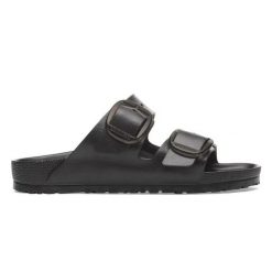 Klapki damskie Birkenstock Arizona. Czarne klapki damskie Birkenstock, bez wzorów, z materiału, bez obcasa, bez zapięcia. Za 339.00 zł.
