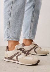 Beżowe Sneakersy Casual z Imitacji Zamszu z Geometrycznymi Wstawkami na Boku Sadiqa. Brązowe obuwie sportowe casual damskie Renee, z jeansu, bez zapięcia. Za 119.99 zł.