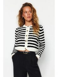 Trendyol Kardigan w kolorze kremowo-czarnym rozmiar: L. Brązowe kardigany damskie Trendyol, l, bez wzorów. Za 73.99 zł.