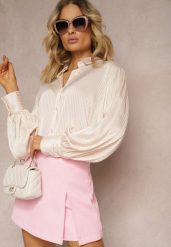 Beżowa Casualowa Plisowana Koszula z Ozdobnymi Mankietami Orchidsun. Brązowe koszule damskie Renee, l, bez wzorów, eleganckie, bez kołnierzyka, bez ramiączek. Za 89.99 zł.