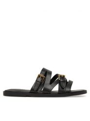 Guess Klapki FLJGRY LEA03 Czarny. Czarne klapki damskie Guess, z aplikacjami, ze skóry, bez obcasa, bez zapięcia. Za 549.99 zł.